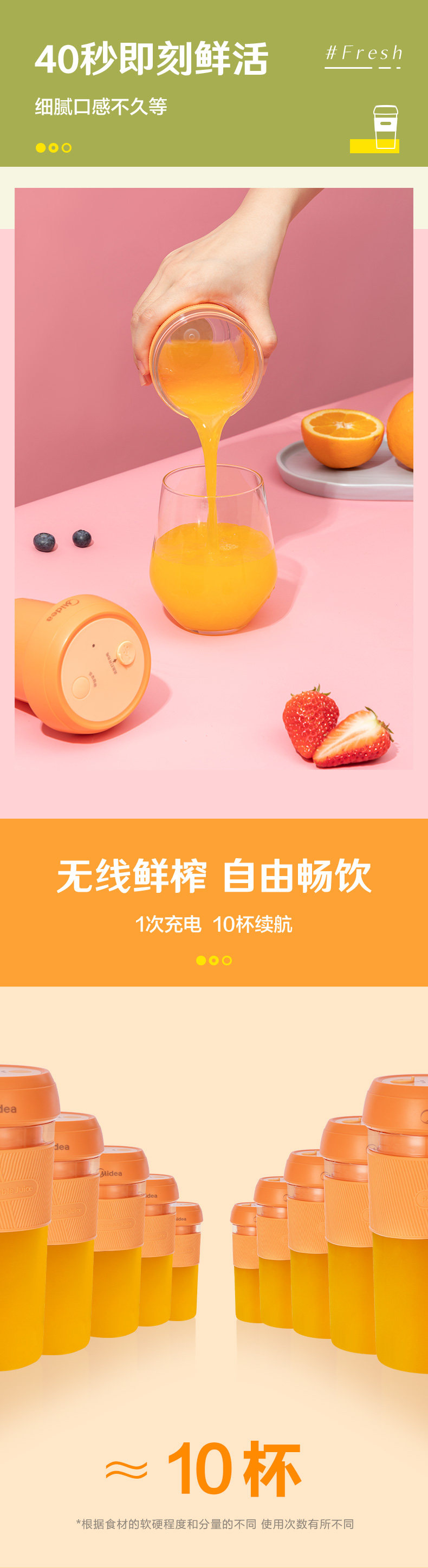 美的 无线榨汁杯 260ml 满电可榨10杯 图3