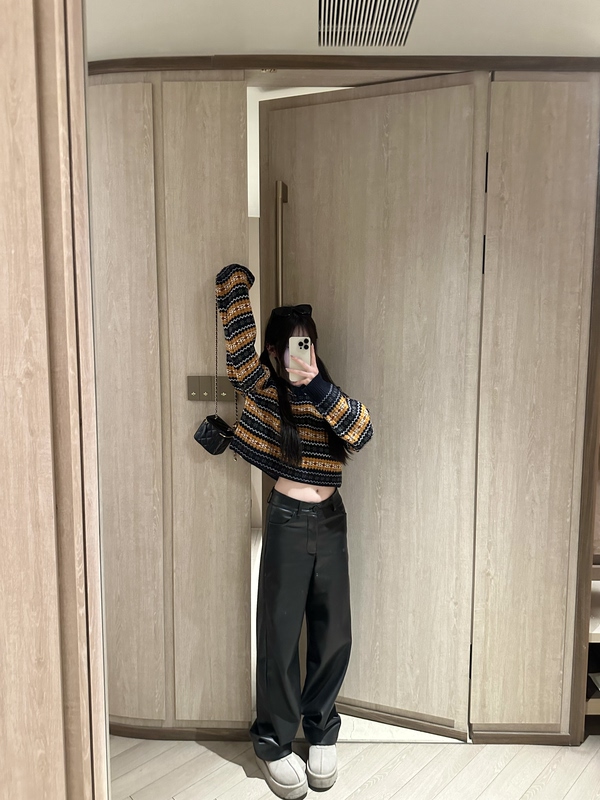 Cloudycute Basic Pu Slimming Leather Pants High-Waisted Straight-Leg Pants