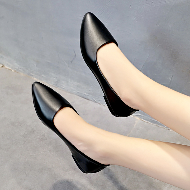 Pointed wrap shoes women 100 hitch flat bottom soft bottom professional flight attendant woman shoes black leather shoes Shallow Mouth Comfort Hotel Work Shoes