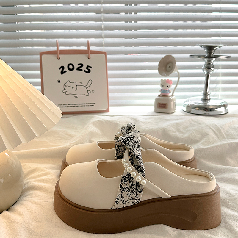 Thick-Soled Height-Increasing Closed-Toe Mules for Women, Summer 2026 New Style, Suitable for Wearing with Skirts, Mary Jane Sandals and Slippers