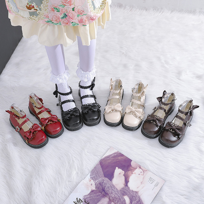 Day Series Lolita Roleita Lace Soft Girl Shoes Fairy Wind Flat-bottomed Jk Uniform Small Leather Shoes Round Head Lo Adolescent Girl