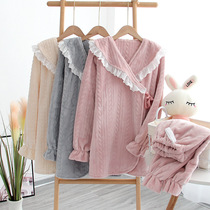 Flannel Japanese kimono autumn and winter moon clothes pregnant women pajamas postpartum breastfeeding warm plus size home suit set