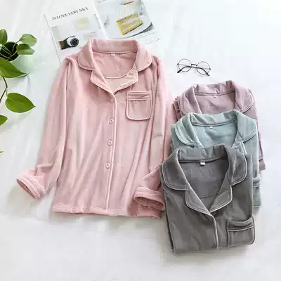 Island velvet one pajamas women's coat autumn and winter coral velvet flannel long sleeve warm home clothing loose large size