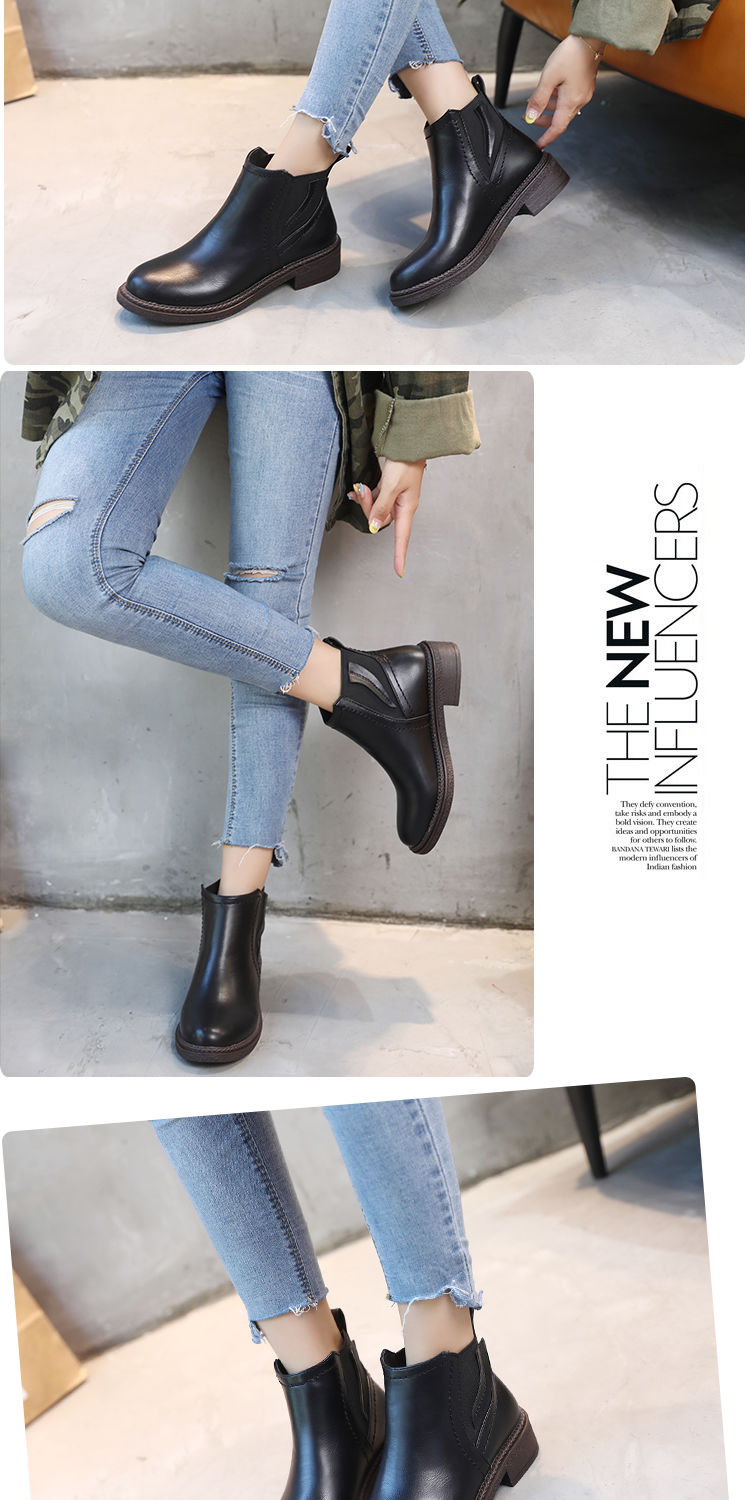 Mùa thu đông 2018 đế dày mới với giày nữ Hàn Quốc bốt ngắn retro Giày bốt nữ sinh viên Giày đế xuồng Anh boot cổ ngắn