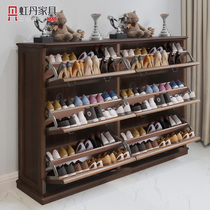 Hongdan super large apartment flip shoe cabinet 1 8 meters wide American walnut color door porch balcony locker solid wood