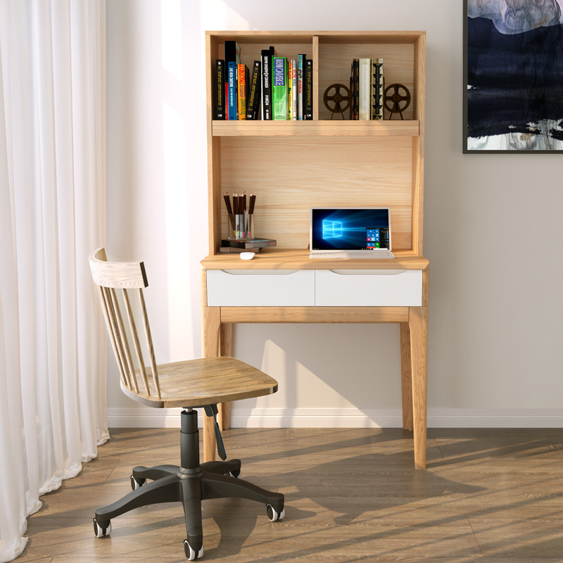 Hongdan 60cm70 80 desk bookshelf group The whole family uses oak full solid wood minimalist Nordic computer study table