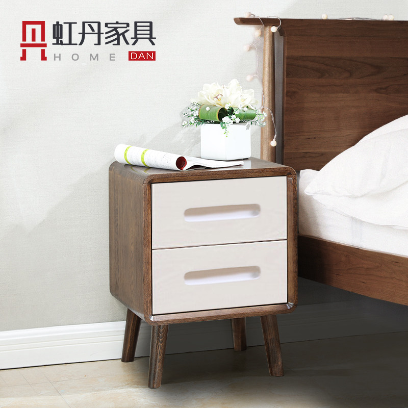 Iridescent Oak Wood 30cm40 Bed Head Cabinet Full Solid Wood Walnuts Wood Color Nordic Wind Bedroom Small Family Type Bedside Containing Cabinet