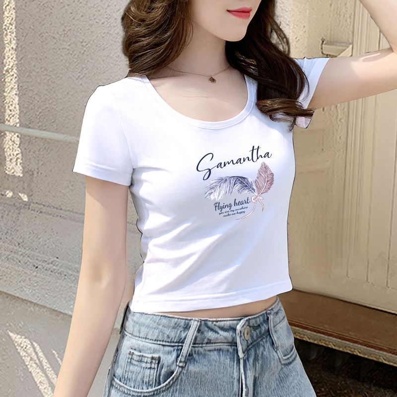 White Short T-Shirt for Women, Short-Sleeved Crop Top, 2026 Spring and Summer New Style, High-Waisted, Slim-Fitting, Versatile Half-Sleeve T-Shirt White Short T-Shirt for Women, Short-Sleeved Crop Top, 2026 Spring and Summer New Style, High-Waisted, Slim-Fitting, Versatile Half-Sleeve T-Shirt