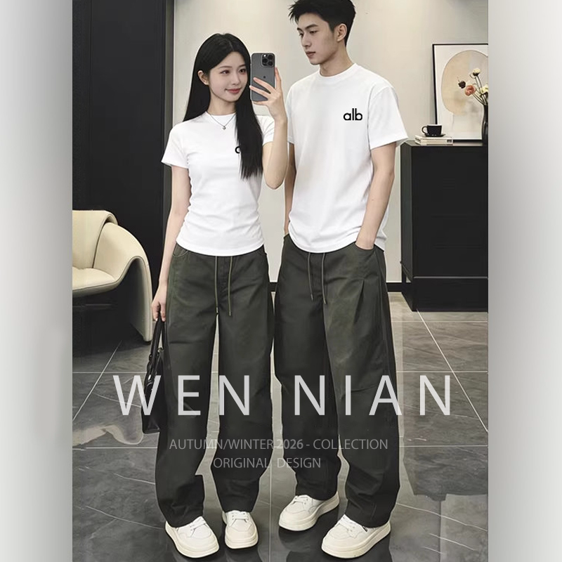 Korean Wen Nian Fashion Cool Couple Short-Sleeve Set for Men 2026 Summer New American Style Trendy Complete Set Korean Wen Nian Fashion Cool Couple Short-Sleeve Set for Men 2026 Summer New American Style Trendy Complete Set