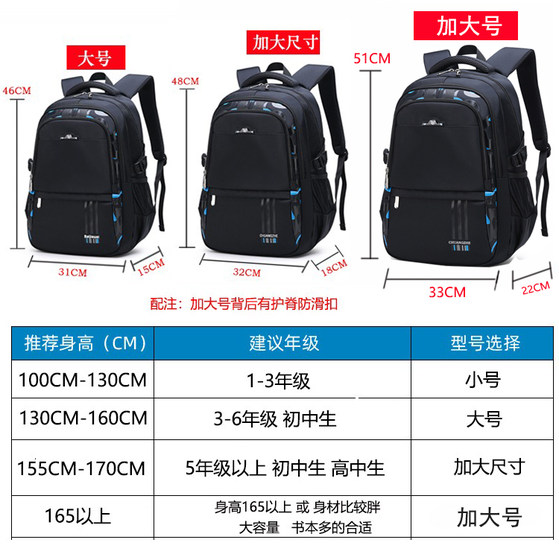 Large-capacity high school junior high school students schoolbag boys 4-6-9 3456 7th grade boy burden-reducing backpack