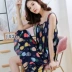 Lụa lớn kích thước học tập mùa hè treo cotton của phụ nữ đồ ngủ băng thông rộng quần áo ngủ tinh khiết cotton nguyên bông lụa treo đồ nhà phục vụ công chúa dễ thương - Đêm đầm