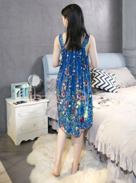 Lụa lớn kích thước học tập mùa hè treo cotton của phụ nữ đồ ngủ băng thông rộng quần áo ngủ tinh khiết cotton nguyên bông lụa treo đồ nhà phục vụ công chúa dễ thương - Đêm đầm