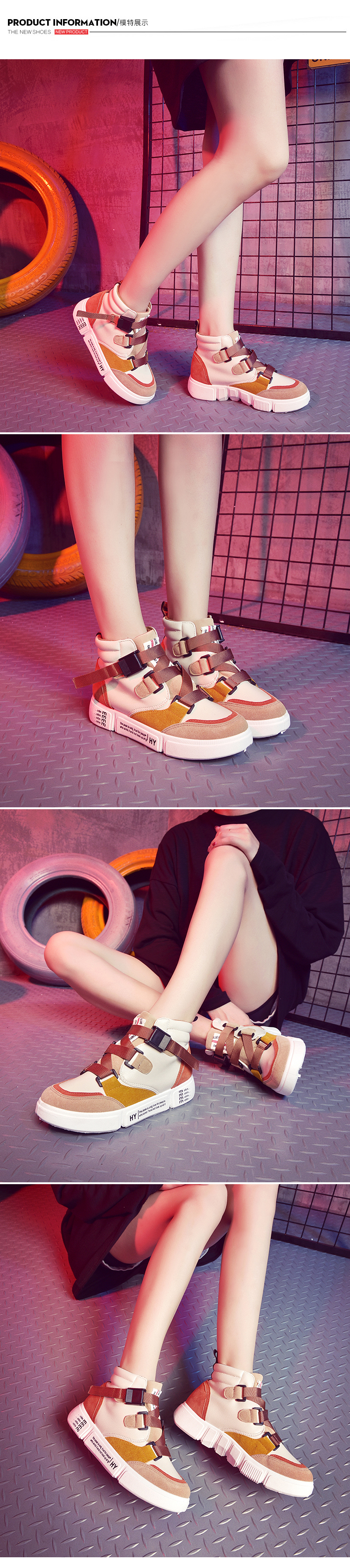 Hip-hop high-top sneakers nữ mùa thu 2018 phiên bản mới của Hàn Quốc của sinh viên hoang dã ulzzang Dây kéo Harajuku giày boot nữ cao gót
