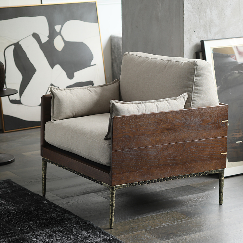 Single seat sofa retro Nordic British expression imported oak YUZU homestay fabric sofa "tree cheep 」