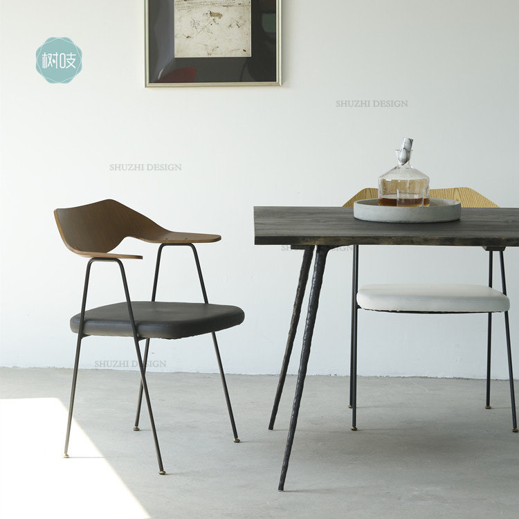 Original Chair Nordic Solid Wood Iron Art Walnuts Wood Color Log Coffee Hall Dining Room Dining Chair Subs 