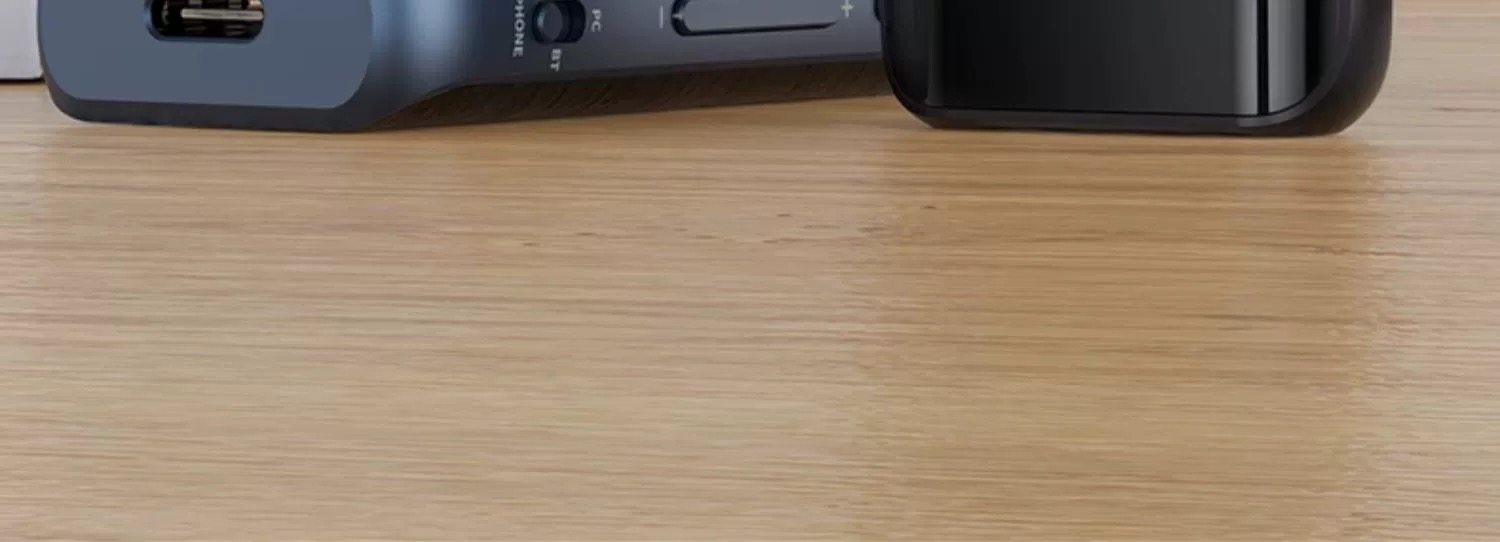 FiiO BTR15 showing the mode switch (PC/BT/PHONE) and PCM 384K display.