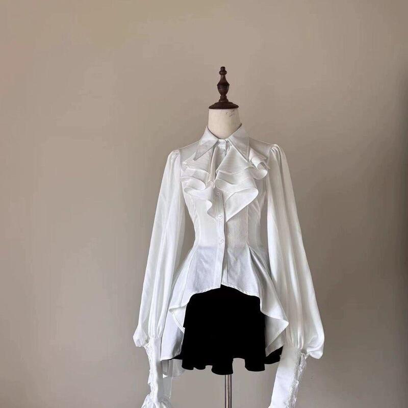In-Stock Long-Sleeved Shirt with a Bias-Cut Design, Lolita Dark Gothic Style Shirt a In-Stock Long-Sleeved Shirt with a Bias-Cut Design, Lolita Dark Gothic Style Shirt a