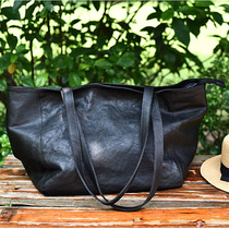 Original vegetable tanned leather shopping bag Fashion Tote Bag literary retro shoulder shoulder bag cowhide bag women tide