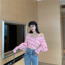 2020 new net red Ya wind off navel strapless top female shoulder long sleeve autumn sexy short silk