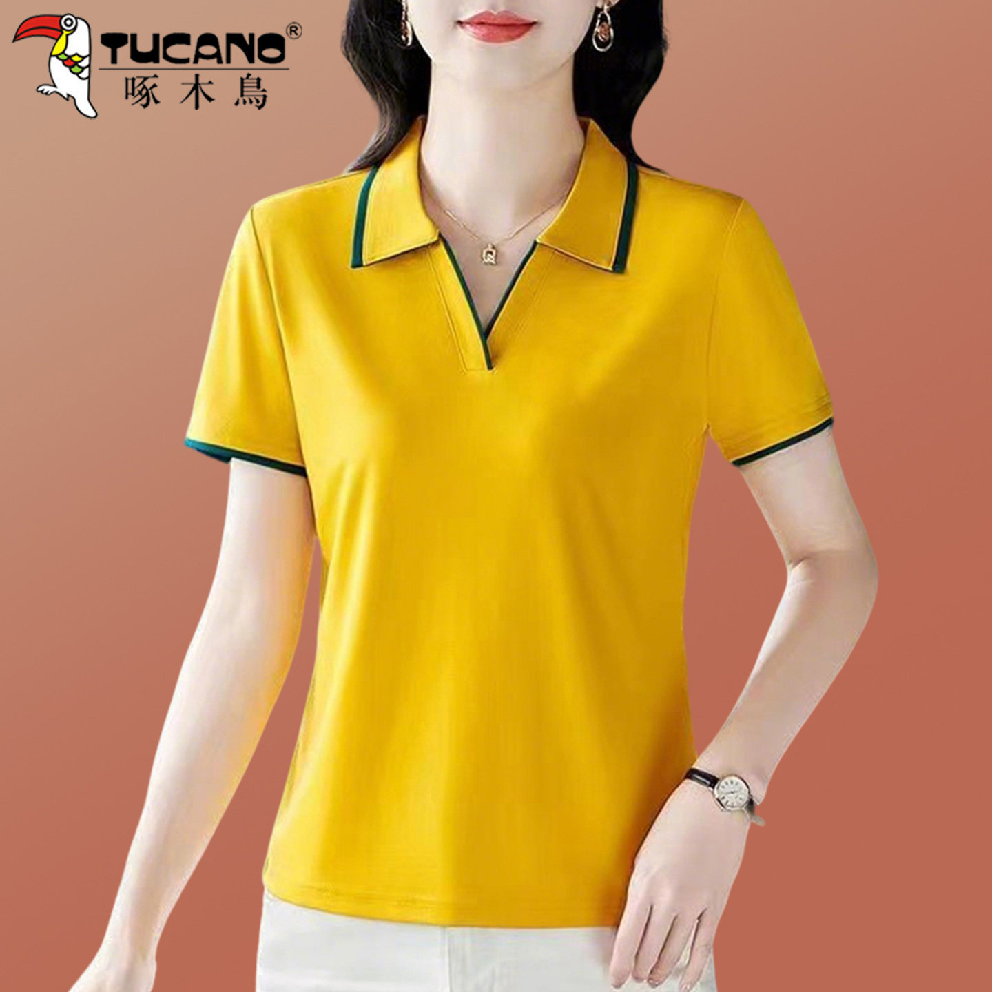 啄木鸟polo衫短袖t恤女夏季薄款2026年新款时尚洋气妈妈翻领上衣