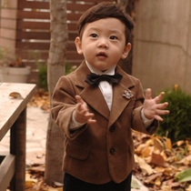 Caramel color childrens suit suit suit boy flower girl dress handsome little boy suit coat baby birthday