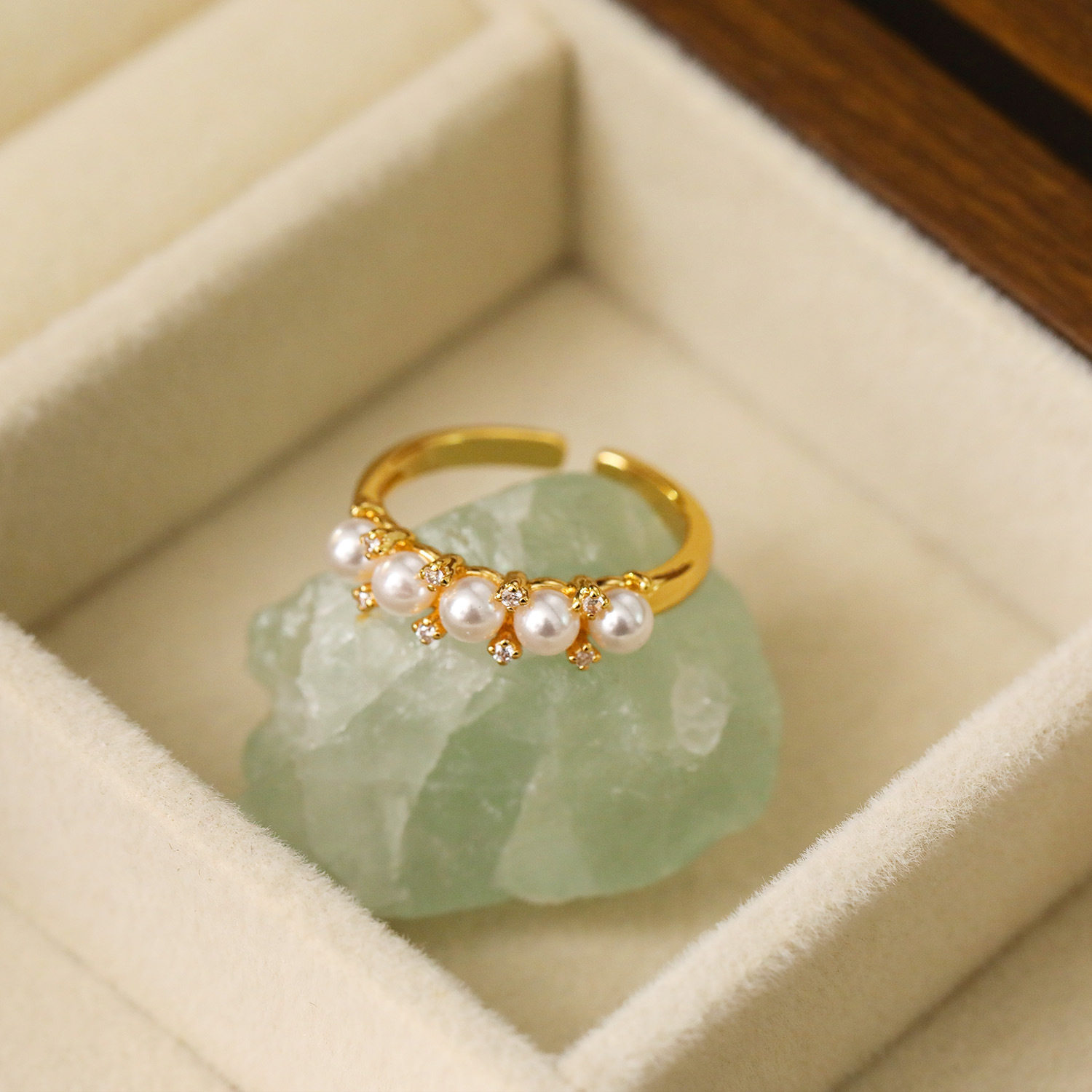Popular niche pearl ring women's multi-bead diamond row ring