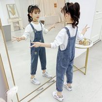 Girls denim strap pants set 2021 Spring and Autumn New Korean foreign style childrens trousers