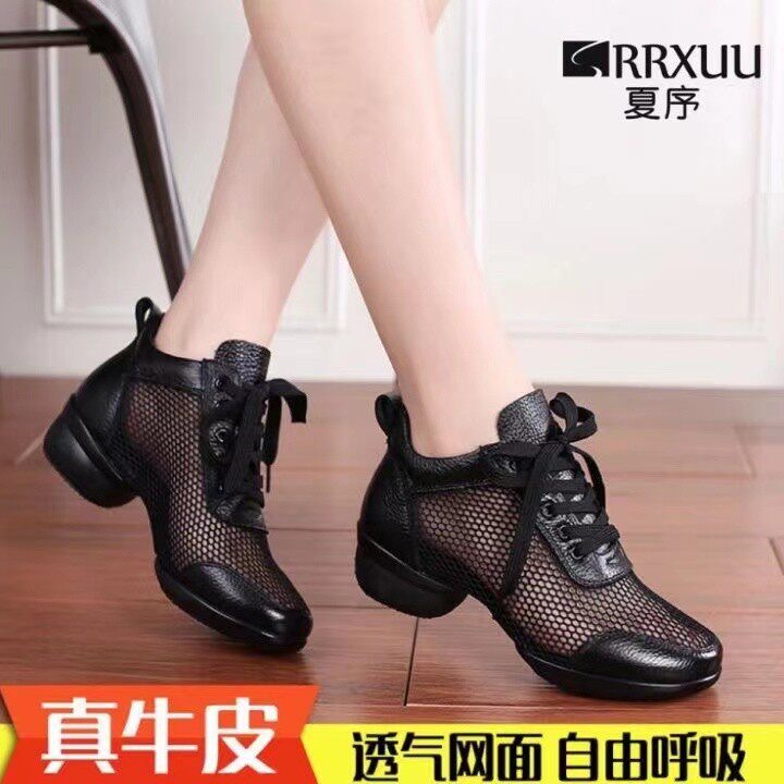 Summer Preface 2023 Spring and Autumn New Square Dance Shoes Leather Soft Sole Mesh Dancing Shoes Sailor Dance Shoes Ghost Step Dance Shoes
