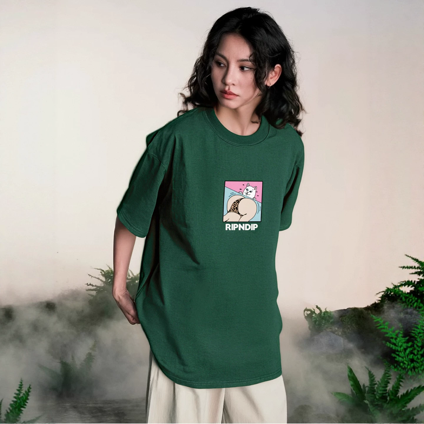 Футболка с коротким рукавом RIPNDIP Middle Finger Cat American Cotton Spoof PEACHES Peaches and Cats для мужчин и женщин, пара