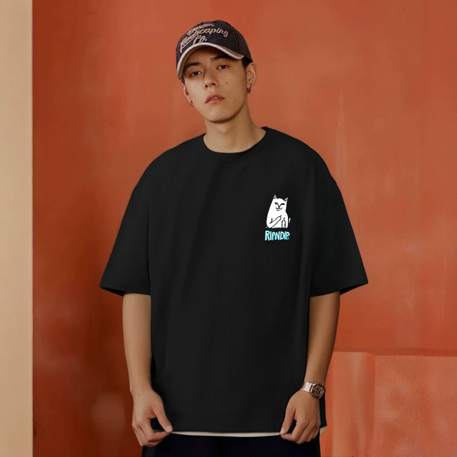 RIPNDIP сука средний палец кот европейский и американский уличный пародийный притягательный инопланетянин мужчины и женщины летняя футболка с круглым вырезом и коротким рукавом тренд