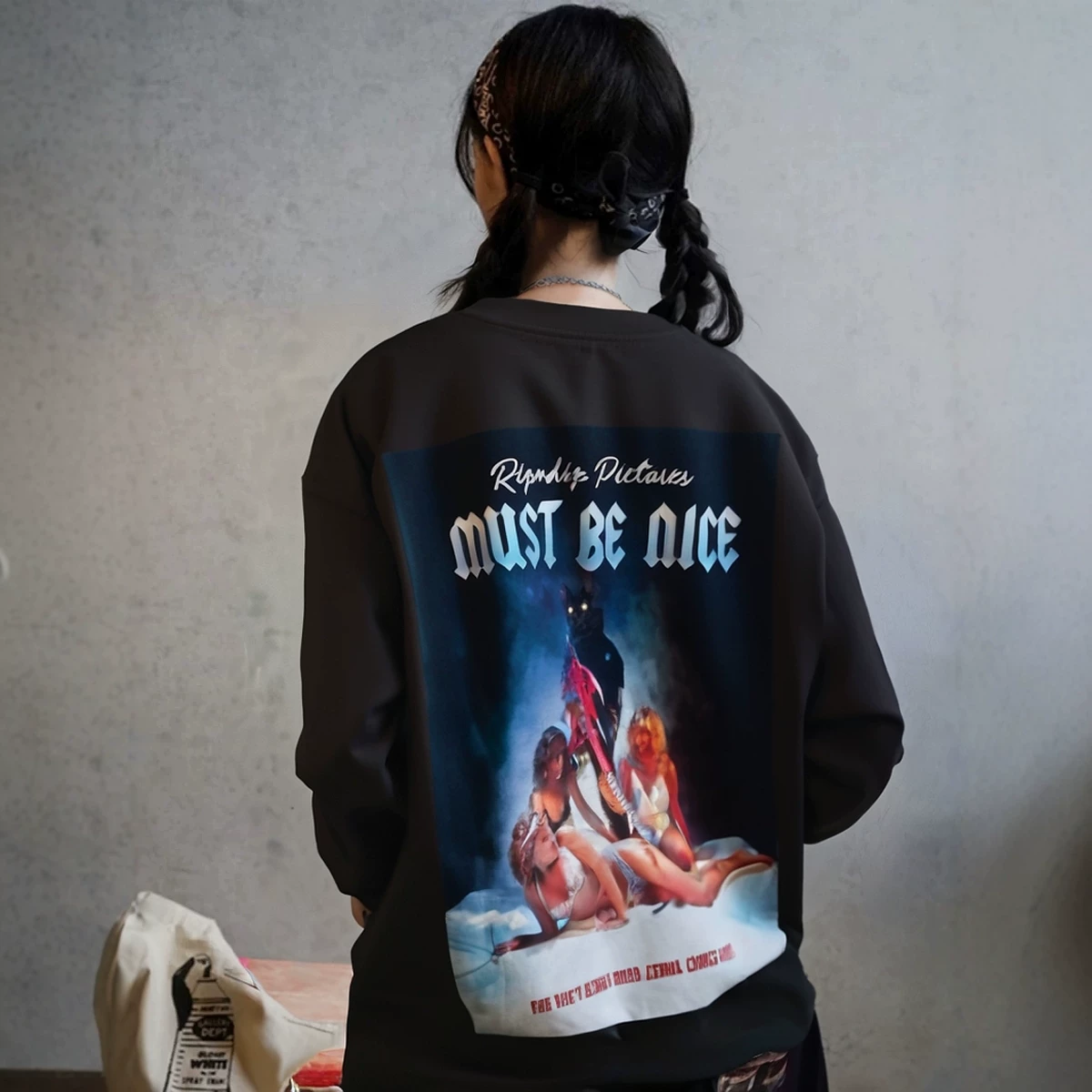 RIPNDIP Линг кошка средний палец кот длинный рукав T-shirt PICTURES Постер Xiaqiu Мужчины и женщины одинаково свободный свитер
