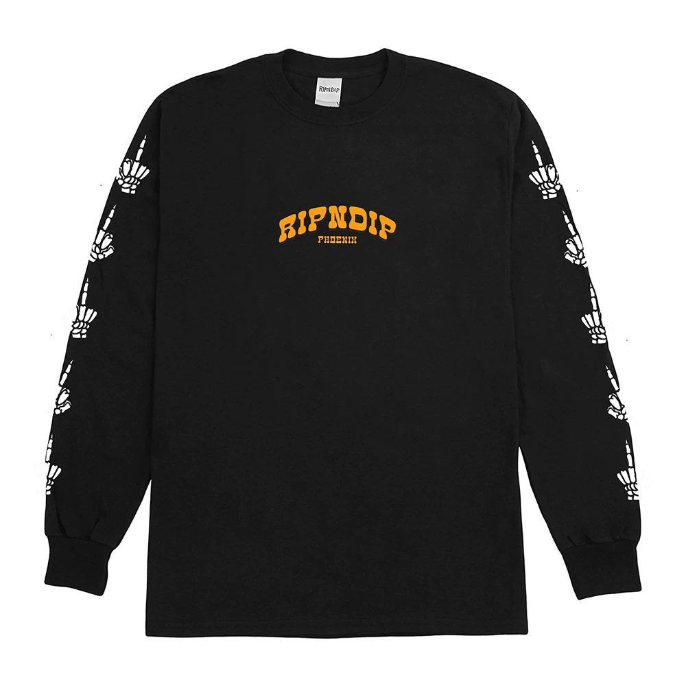 Футболка с длинными рукавами RIPNDIP с изображением кошки, с средним пальцем, на телефон, летом и осенью для мужчин и женщин, повседневная, универсальная, толстая футболка