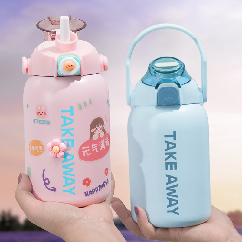 High - value large belly cup girl 2022 new network red explosion is simple and cute large capacity high - capacity high - straw insulation cup