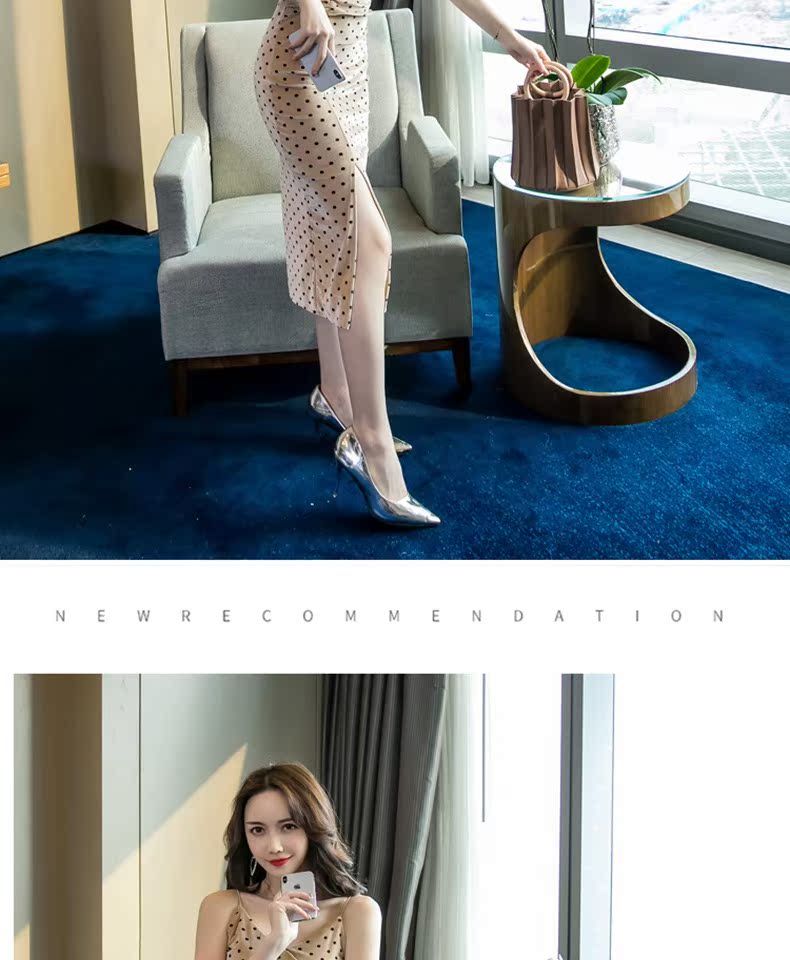 Rất đẹp cổ tích Pháp váy 2019 khí chất mùa hè gợi cảm của phụ nữ túi hip sóng điểm sling váy dài phần - Váy eo cao 	váy hạ eo xếp ly	
