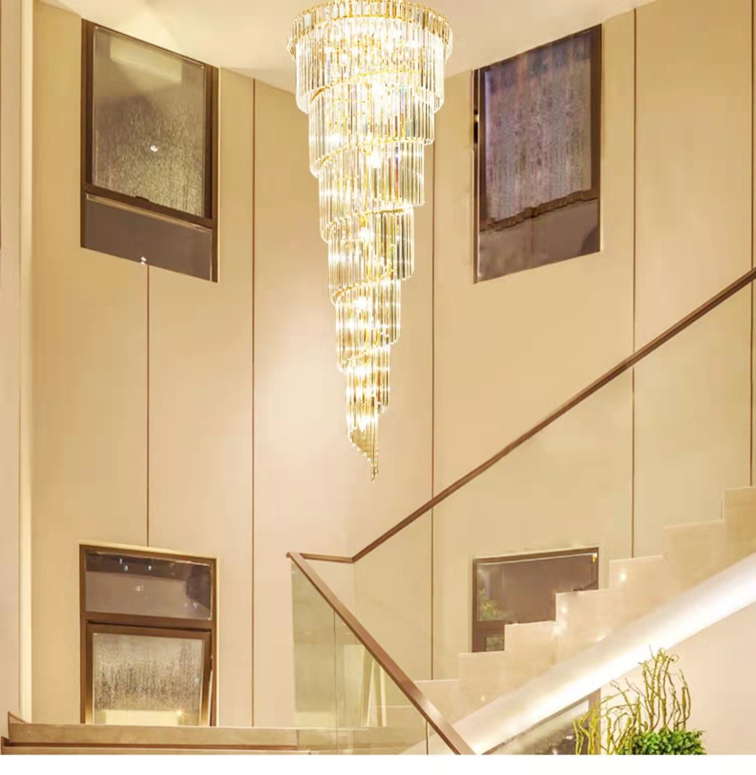 复式楼大吊灯别墅客厅中空简约楼中楼跃层轻奢长水晶旋转楼梯吊灯-阿里巴巴