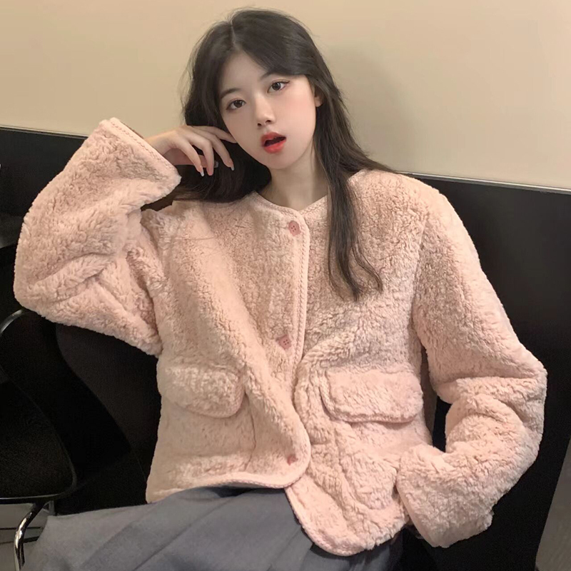 Pink Lamb Wool Jacket for Women 2025 Autumn and Winter New Style Short Fur Integrated Plush Top