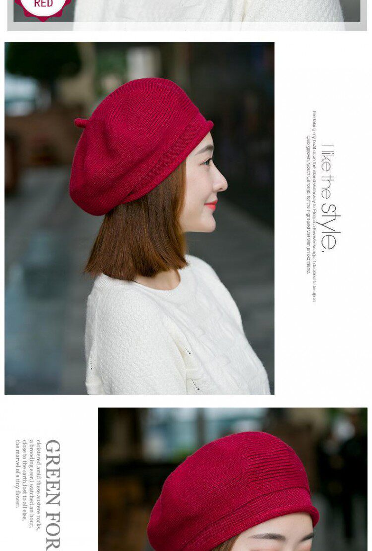 贝雷帽子女秋冬季韩版日系百搭羊毛针织毛线帽英伦画家帽冬天保暖详情9
