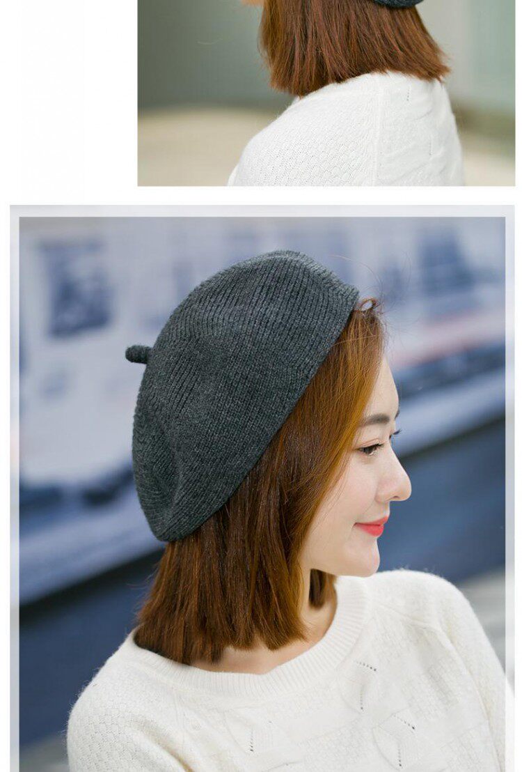 贝雷帽子女秋冬季韩版日系百搭羊毛针织毛线帽英伦画家帽冬天保暖详情13