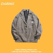 DABINGING THU / WINTER HONG KONG WIND NGÀY SỞ RETRO MENS VÀ NỮ SUITS Loose HỌC SINH PLAID Squires SUIT JACKET COUPLE