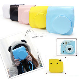 Popular premium mini8 bag blue pink white black yellow mini Polaroid camera case cute leather bag