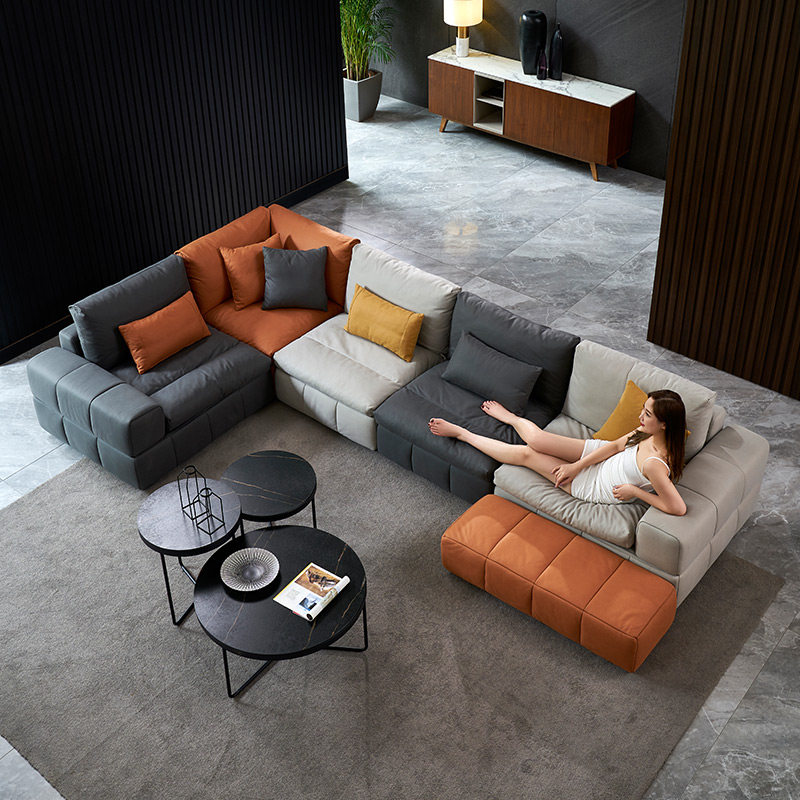 Nordic corner fabric sofa latex living room combination living room small apartment down wash-free modern technology cloth sofa