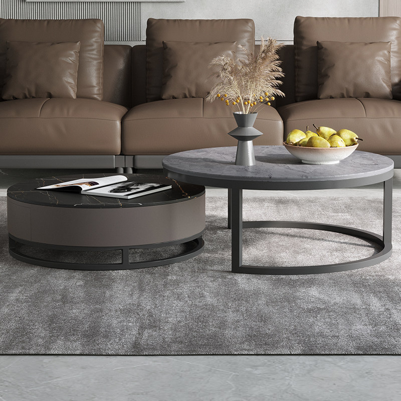 Slate coffee table Nordic Italian modern minimalist small apartment living room round table round coffee table TV cabinet combination