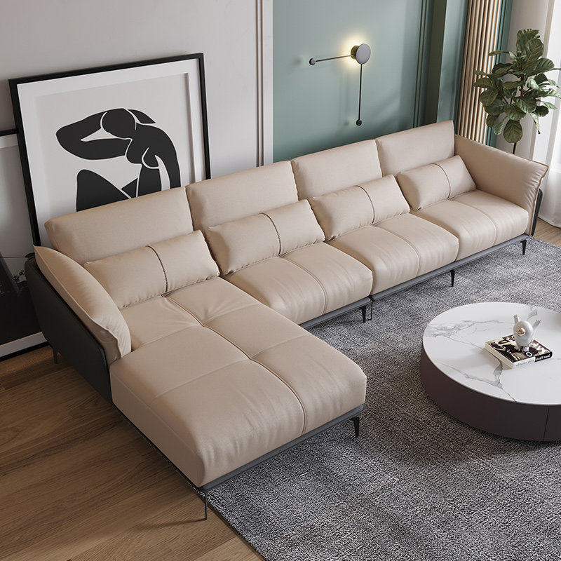 Leather sofa Italian minimalist combination modern minimalist down L-shaped Nordic living room head layer leather sofa