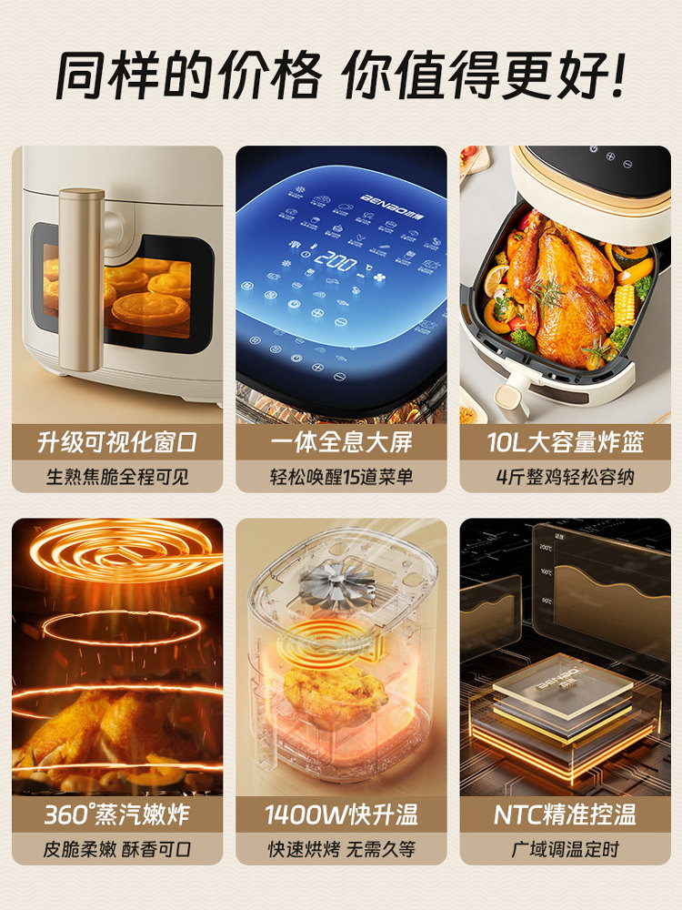 Co-Branded German Benbo Air Fryer, Visible Fryer for Home Use, 2025 New Model, Multifunctional Large-Capacity Integrated Oven