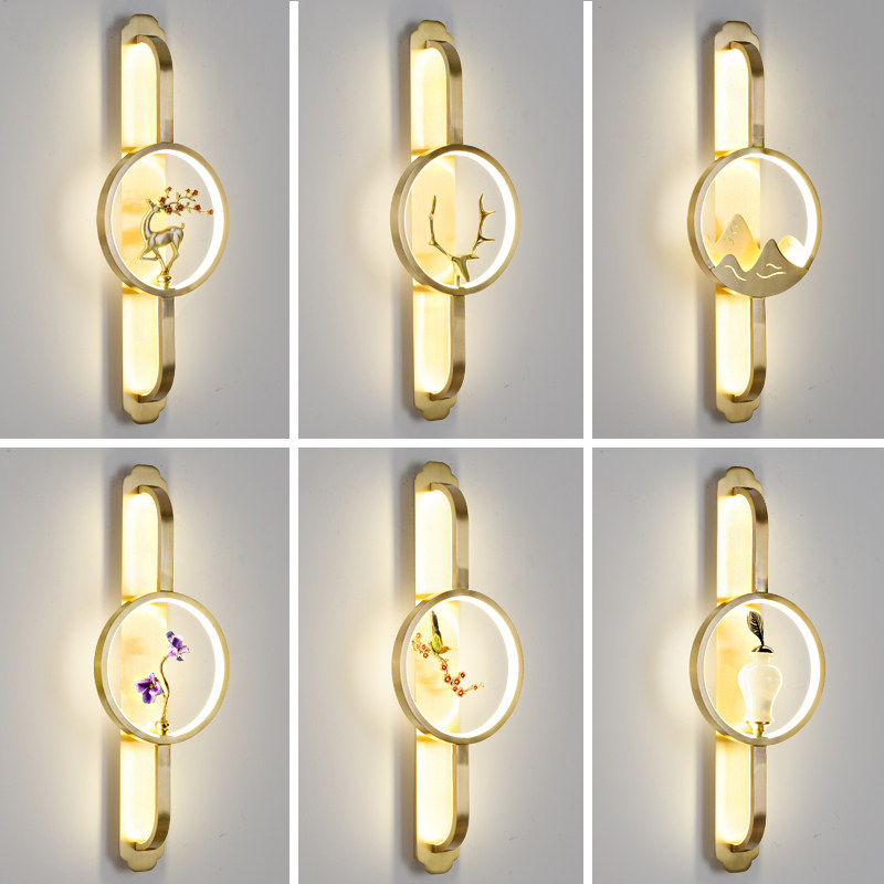 High-end new Chinese style full copper wall lamp TV background wall living room lamp Chinese style bedroom bedside modern staircase lamp