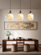 Song's Aesthetic Hand-Painted Fabric Shade Small Pendant Light, Vintage Bedside, Entryway, Bar Counter, Hallway, Solid Wood, High-End Zen Lighting Fixture