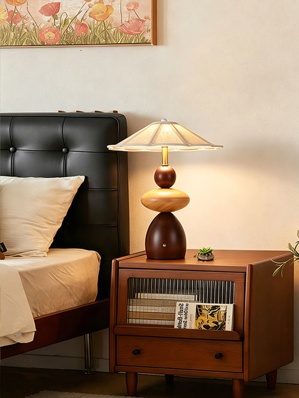 New Living Room Solid Wood Song-Style Aesthetic Natural Wood Table Lamp, Retro Master Bedroom Bedside Lamp, Rechargeable Creative Decorative Table Lamp