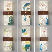 Solid wood new Chinese wall lamp Enamel color living room background wall lamp Bedroom bedside lamp Stair aisle light luxury decorative lamp