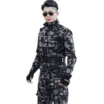 Black python pattern camouflage suit mens four-season long-sleeved military fan clothing outdoor military training uniforms security training uniforms wear-resistant