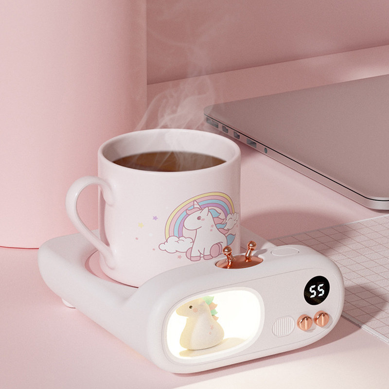 Cute pet TV warm cup cushion milk coffee heating base constant temperature temperature control warm water timing temperature display does not pick the cup